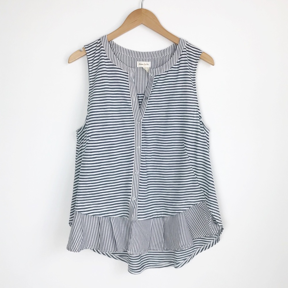 ANTHROPOLOGIE Striped Button Up Sleeveless Blouse